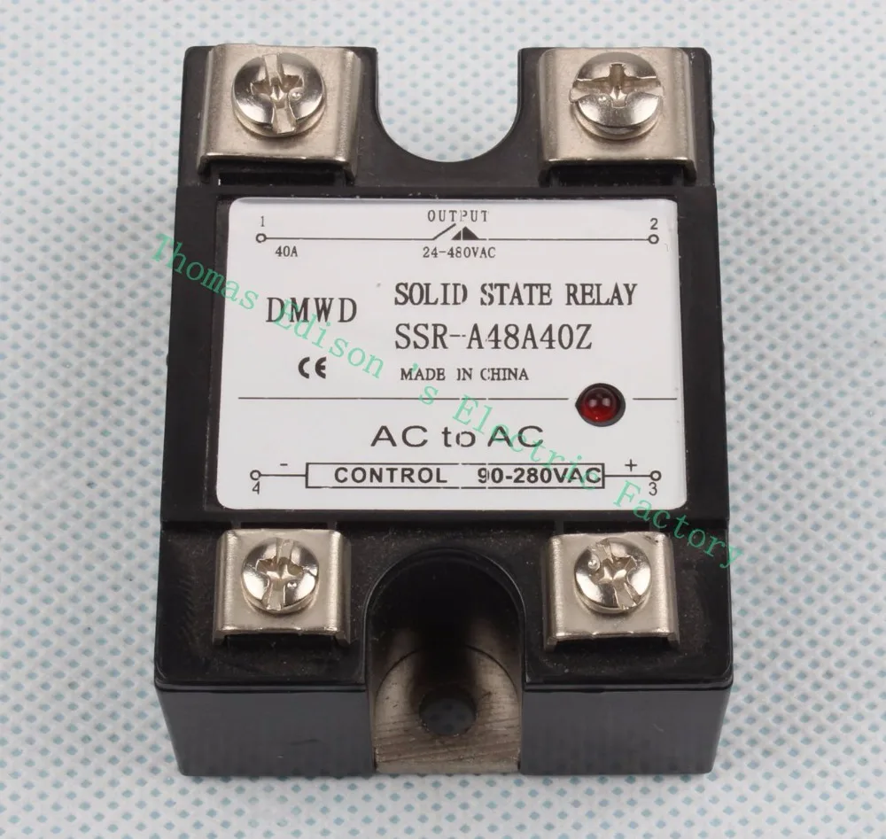

Indicator Single phase 40A solid state relay ( AC control AC ) SSR-40AA input 90-280VAC output 24-480VAC SSR-A48A40Z