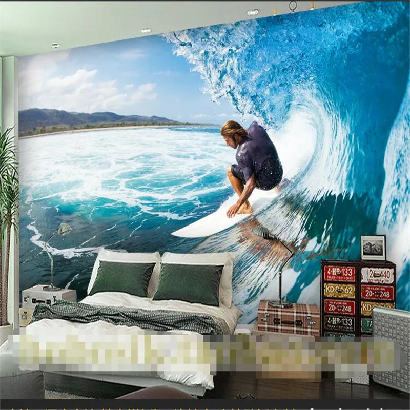 

beibehang Surf the sea extreme sports shop fitting decoration personalized tooling custom 3D wallpaper background murals