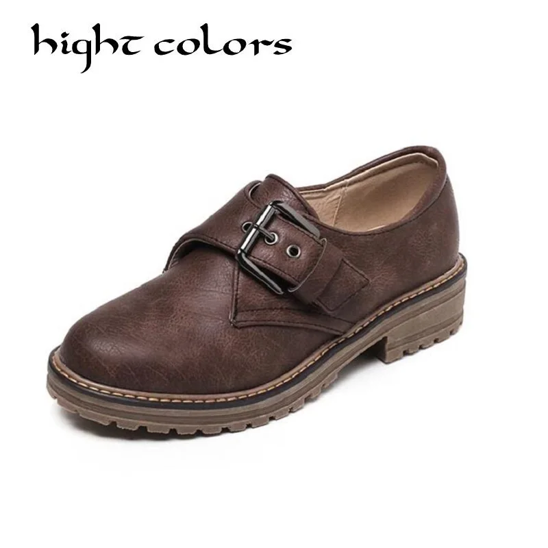 

3 Colors Preppy Retro Oxford Buckle Brogues Womens Block Heels Slip On Shoes Fashion England Style Flat Oxfords Women