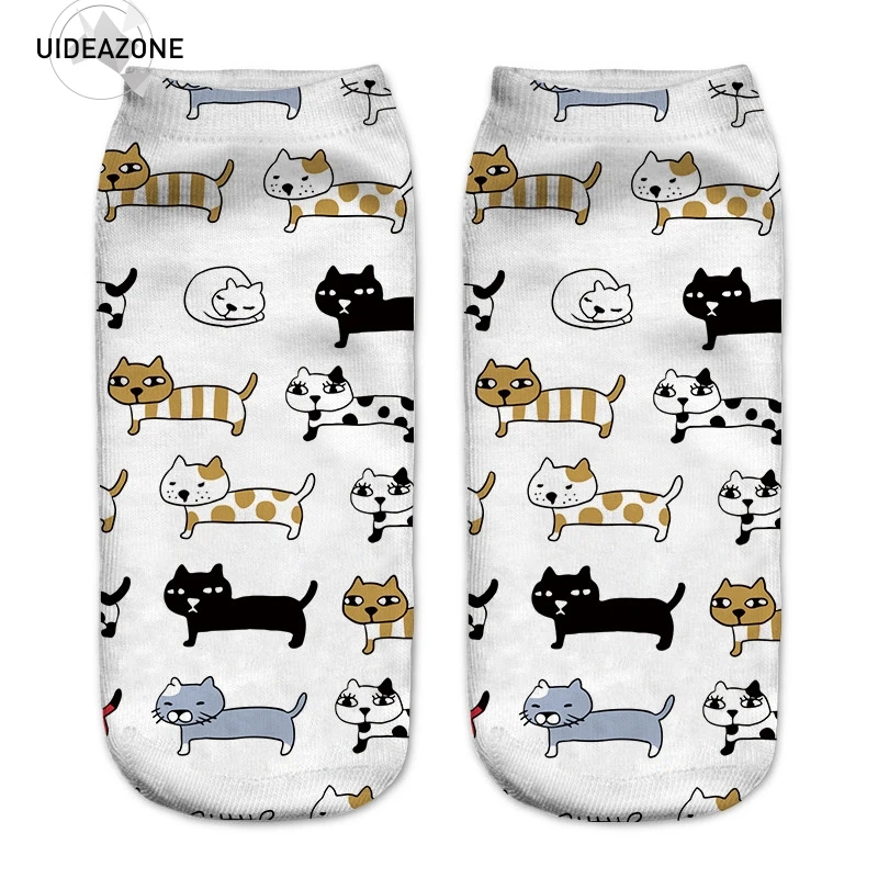 

Cat Socks Women New Spring Summer Cotton Dog Print Novelty Socks Casual Short Ankle Sokken Funny White Socks Chaussette Femme