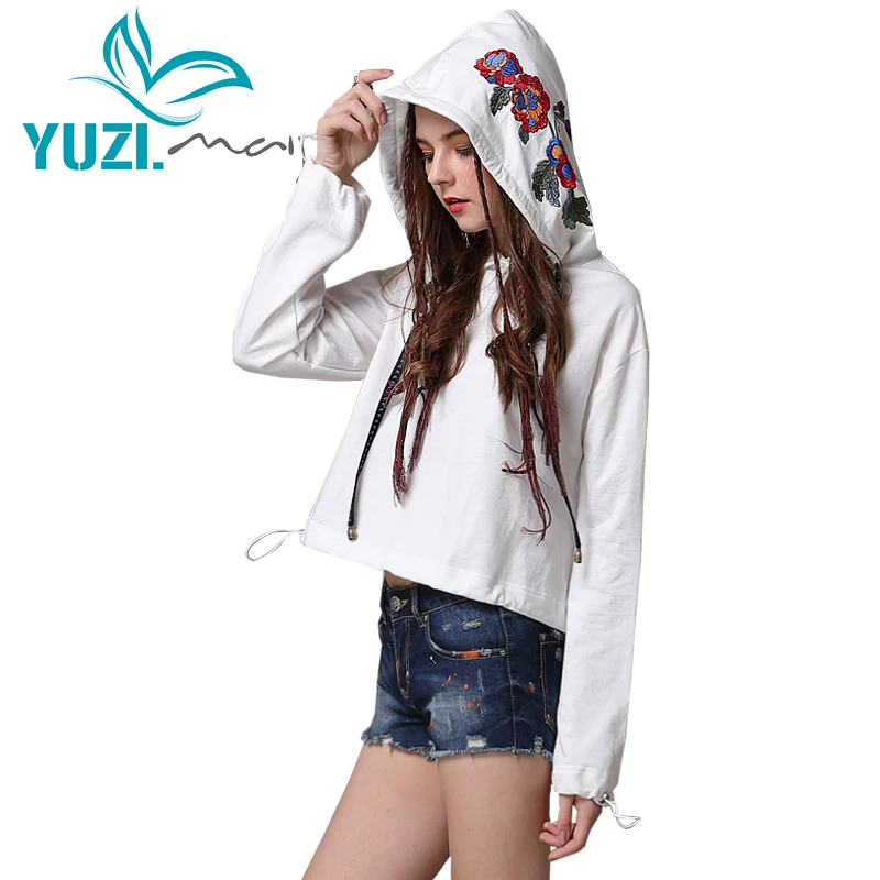 

Sweatshirt For Women 2018 Yuzi.may Boho New Cotton Sweatshirts Long Sleeve Flower Embroidery Women Hoodies B9258 Shirts