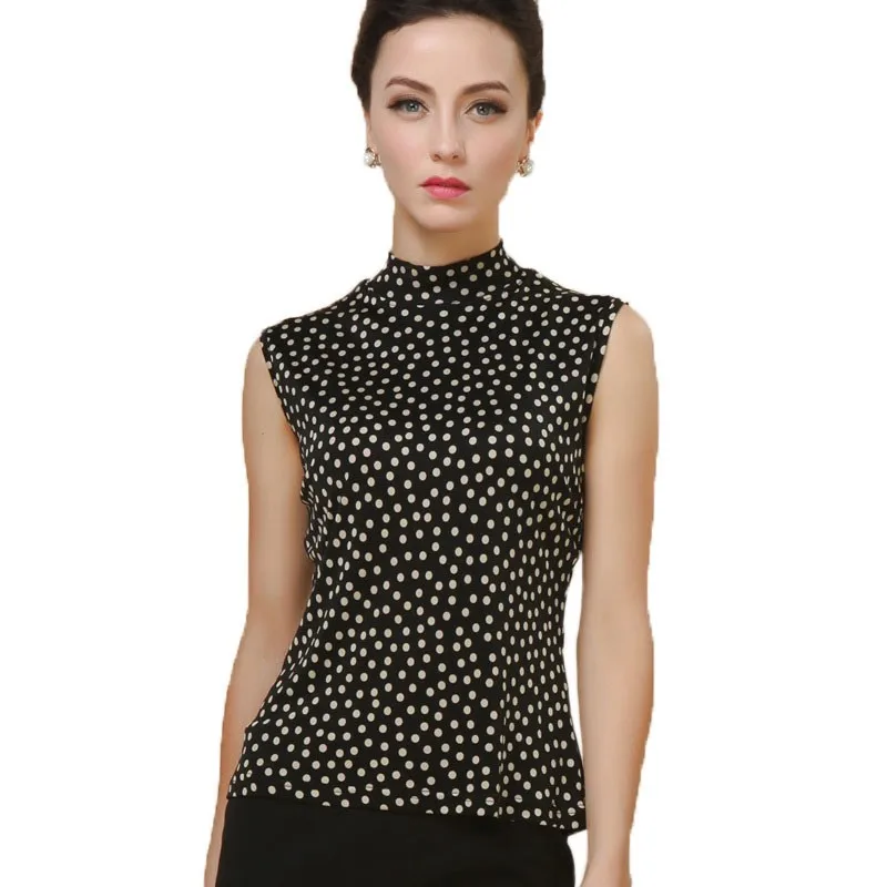 

100% Pure Silk Knit Print Womens Mock Turtleneck Sleeveless Top Size L XL XXL
