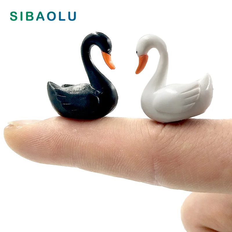 

mini Black White Swan home decor miniature fairy garden decoration accessories figurine animal model statue Desk ornament figure