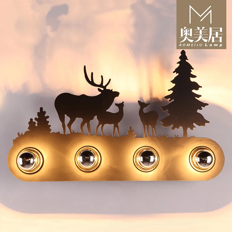 

American Pastoral Vintage industrial wind Restaurant Bar Cafe Wall children's cartoon character iron wall lamp