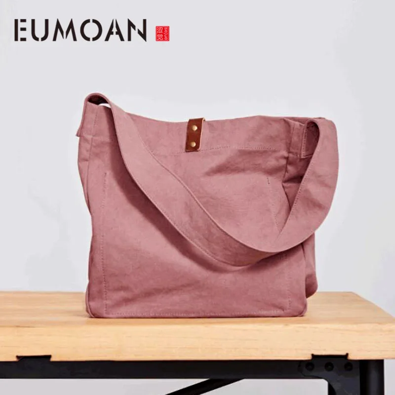 

EUMOAN Tote bag female canvas shopping bag shoulder simple bag casual handbags art slanting bag tide