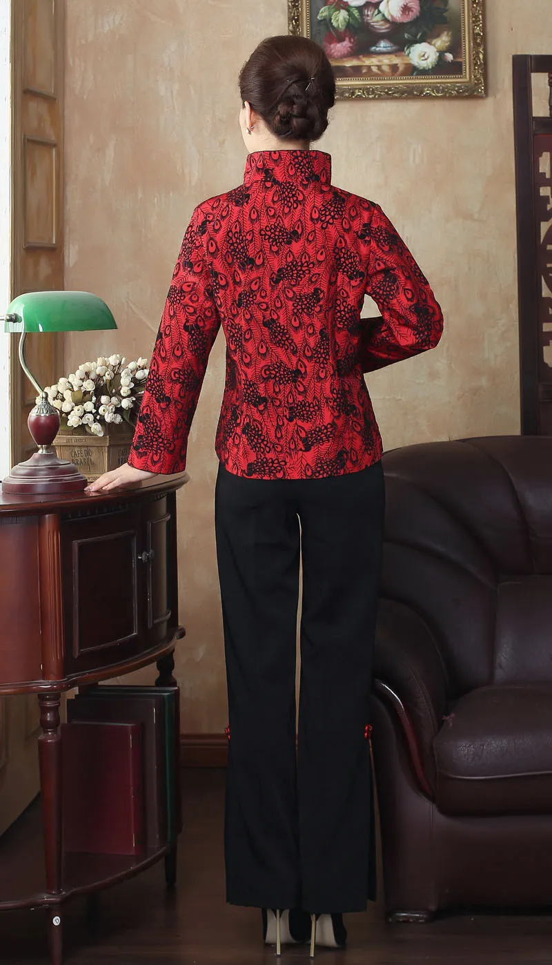 Новое поступление, Китайская традиционная Женская куртка с пуговицами и павлином, пальто, M L XL XXL 3XL 4XL, WNJT10014