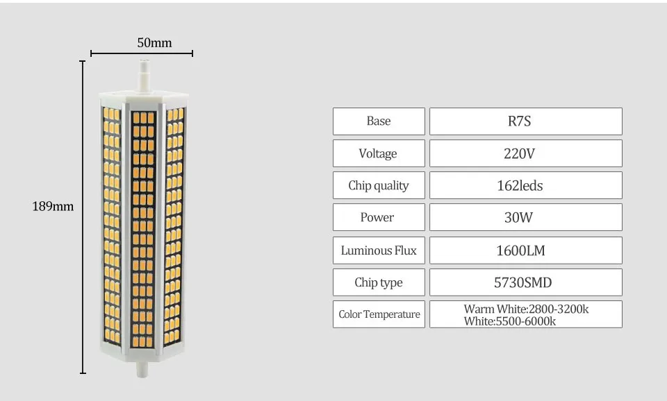 R7S светодиодный мощностью 10 Вт, 20 Вт, 25 Вт 30 Вт SMD5730 светодиодный R7S 78 мм J78 118 мм J118 135 мм J135 189 мм J189 лампа с горизонтальным разъемом Галогеновый широкополосный свет