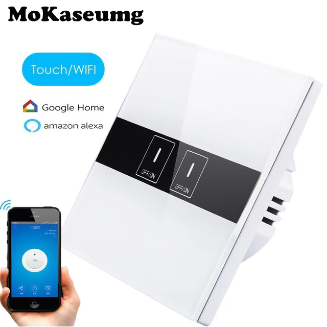 

Wifi Touch Switch EU Standard Smart APP 2 Gang 1 way Wifi Control Switch Wireless Control Light Touch Wall Switch 2A 220V