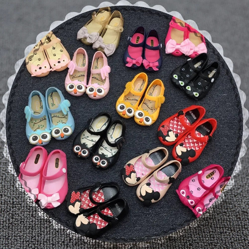 

Mini Melissa Girls Jelly Sandals kids sandals jelly shoes Satin bow PVC soft outsole children sandals Rain shoes 13-15.5cm