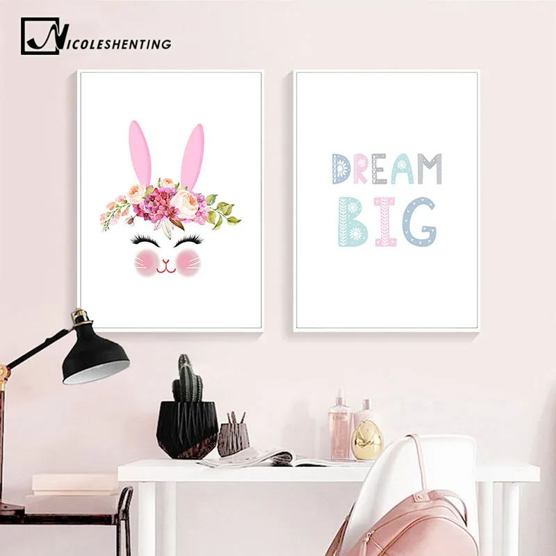

Baby Nursery Canvas Art Poster Flower Rabbit Decorative Print Wall Painting Decoration Picture Nordic Kids Bedroom Decoration