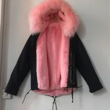 Высокое качество, настоящие фотографии, модная меховая куртка mr mrs, розовый светильник с искусственным мехом, пальто с воротником из натурального меха енота, парка с капюшоном