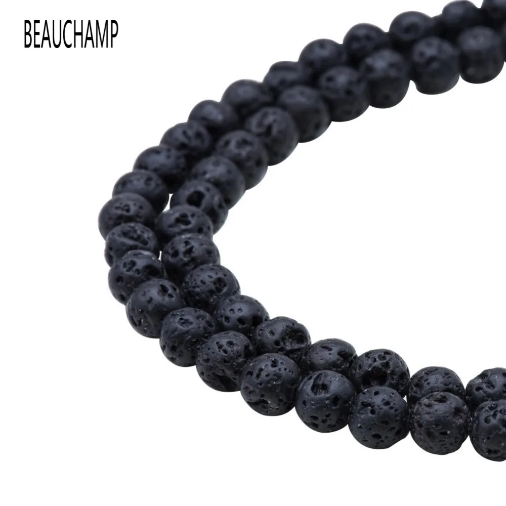 

BEAUCHAMP Black Lave Rock Gem Natural Stone Men Bracelet Jewelry Findings Decor Earrings Beads Volcanic Round Shape Necklace DIY