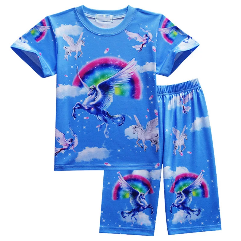 Unicorn print children's pajamas two piece set boys and girls short