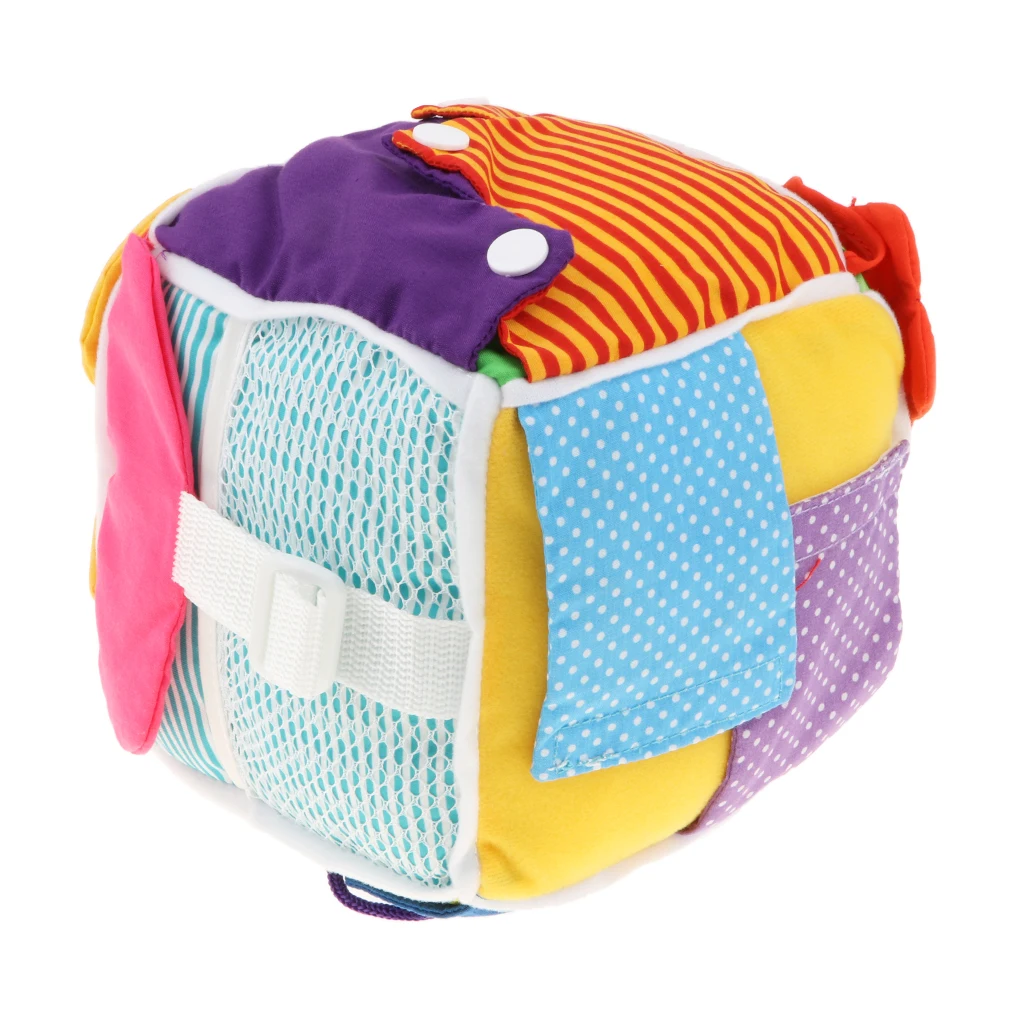 6 in 1 Soft Baby Cloth Cube , Learn to Dress for Babies Toddlers, Montessori Basic Life Skills Learning Toys Developmental Game