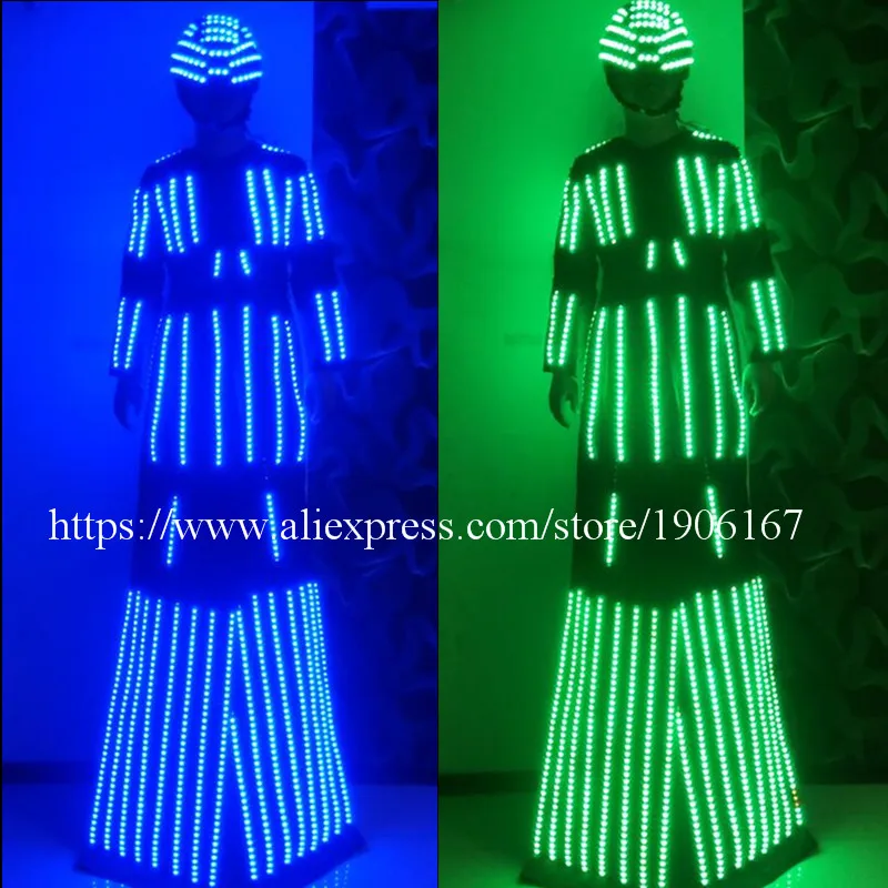 COOL LED Luminous Stilt Women Robot Suit With LED Helmet Growing LED