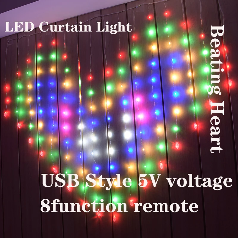 

LED Icicle String ights Fairy Lights Heart Curtain Light 128 Led Outdoor Home For Wedding/Party/Bedroom Decoration
