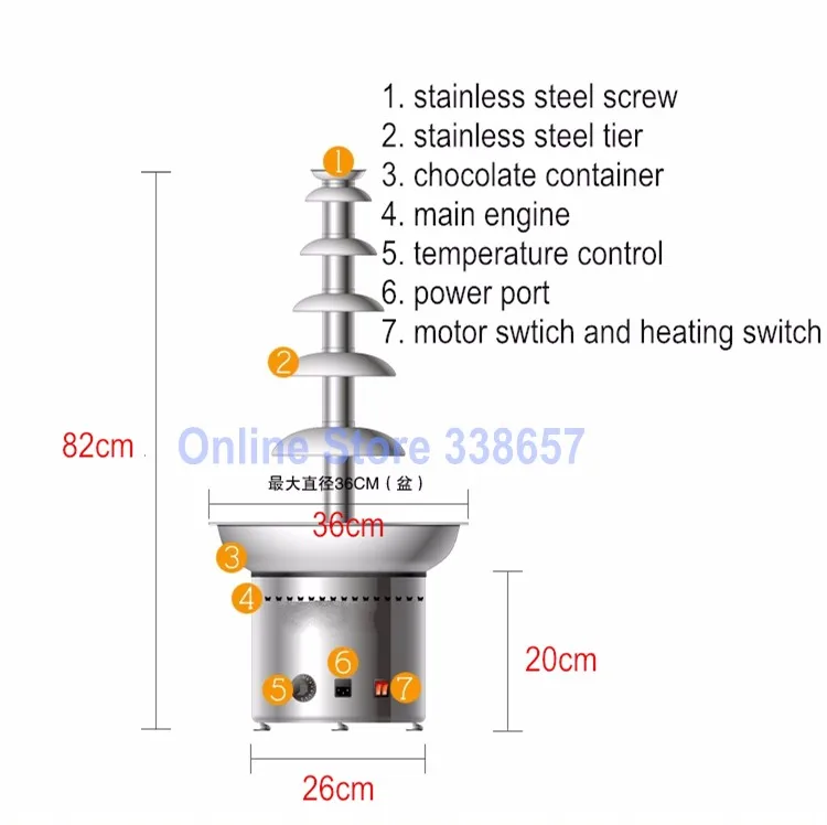 6 ярусов из нержавеющей стали коммерческий фонтан из шоколадного фондю растопленный погружающийся машина для свадьбы День рождения отель