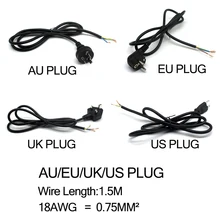 AU UK US EU штекер провода 13AWG 15AWG 18AWG шнур питания переменного тока 0,75 1,5 2,5 квадратный 3pin стандартный шнур питания провода кабель электрик