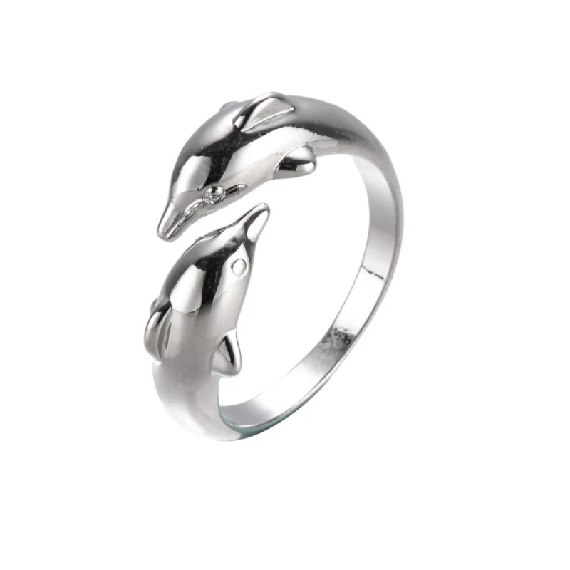 pure s925 sterling silver lovers couples dolphin adjustable open size engagement wedding ring unisex jewelry gift - Cheap Wedding Ring pure s925 sterling silver lovers couples dolphin adjustable open size engagement wedding ring unisex jewelry gift - Cheap Wedding Ring