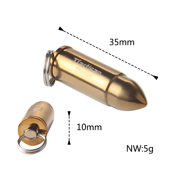 Ti artesano al aire libre Camping accesorios portátil de titanio bala colgante Caja impermeable con llavero y collar Ta6016Ti