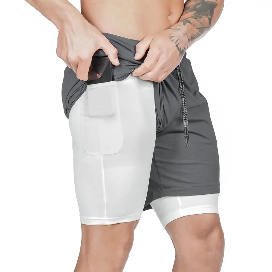

New Mens 2 in 1 Quick dry Shorts Gyms Fitness Jogger Workout Short Pants Bottoms Male Summer Casual Beach Calf-Length Sweatpants