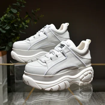 

New woman sneakers 2019 Genuine Leather Platform Brand Chunky Causal Shoes Woman fashion Lace-up pink /black /white Dad shoes