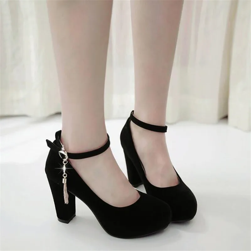 Spring New pattern fashion Simplicity Round head High-heeled Women Shoes gules black Shallow mouth marry Women Shoes size 34-43