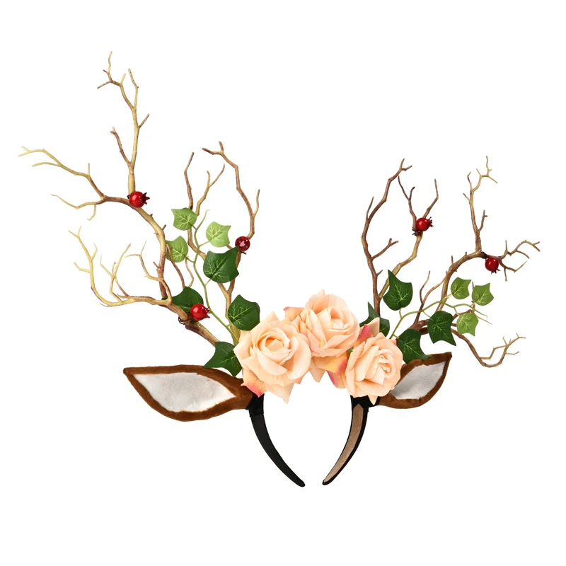 Ретро Винтаж с рогами оленя ветви деревьев повязка на голову овечьи рога лист розы головной убор Хэллоуин вечерние косплей волос нарядное платье