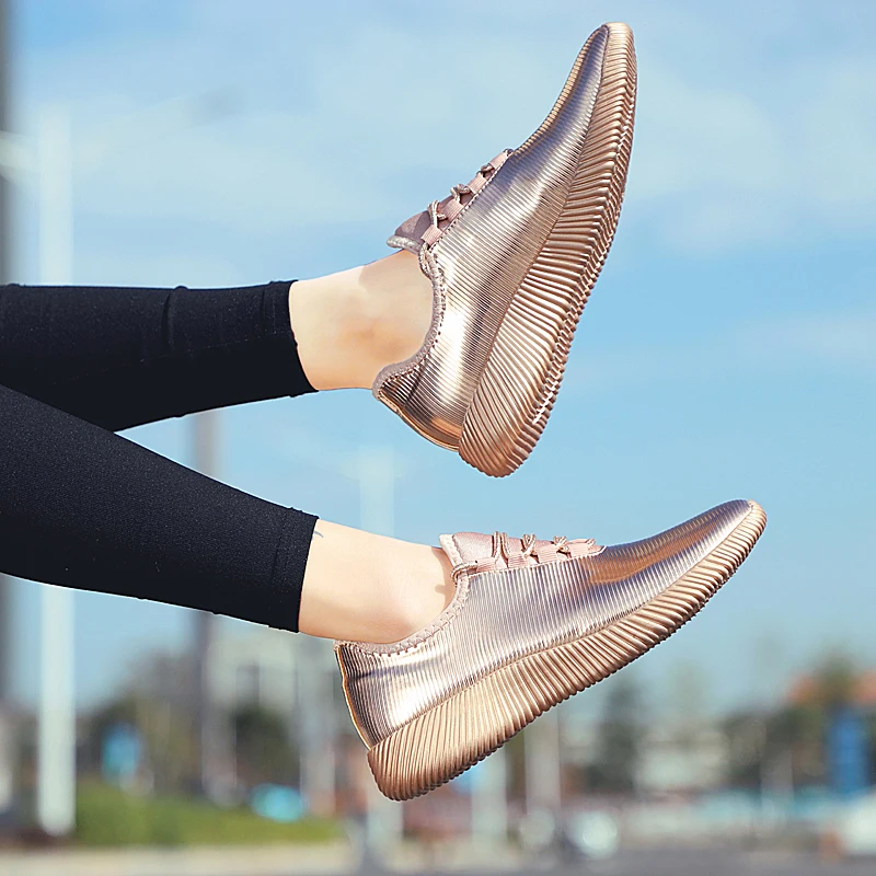 Женские кроссовки; дышащая Высокая эластичность; повседневная обувь; цвет золотистый, Серебристый; Feminino; уличная спортивная обувь; женская обувь; chaussures femme