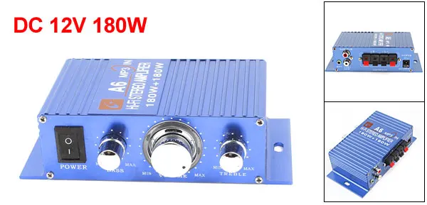 DC 12V 180W Car Blue Aluminum Mini Hifi Stereo Audio Power Amplifier UXCELL