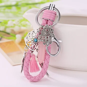 

Fashion keychains llaveros Women new Leather Opal Natural Stone Dream Catcher Charms Keychain sleutelhanger брелок для ключей