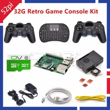 52Pi Raspberry Pi 3 Model B 32GB RetroPie Game Kit with Wireless Controllers Gamepad Power Supply 5.1V 2.5A Charger Adapter