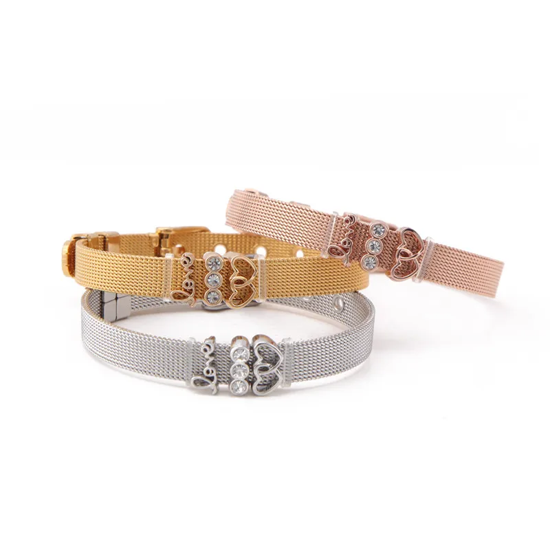 8mm Plain Heart Love Slide Charms Fit Wrap Leather Keeper Bracelet