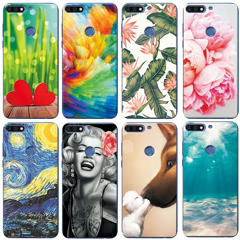 

For Huawei Honor 7C Case Cover Honor 7 C 5.7" Scenery Flowers Soft Phone Cases For Huawei Honor 7C Russian Version Fundas