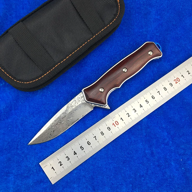 

LEMIFSHE ST1502 Flipper folding knife Damascus steel blade Wood handle camping hunting pocket Kitchen knives EDC tool