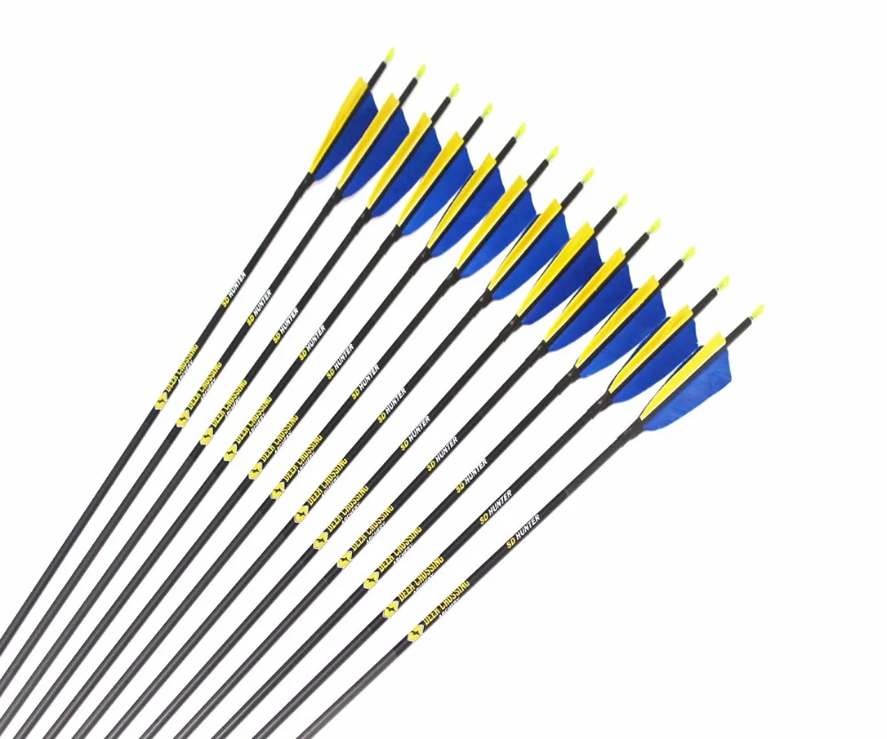 

12pcs Archery pure carbon arrow spine500/600 ID4.2 with 2.5/3/4" turkey fletching pin nock 80/100/120grain point