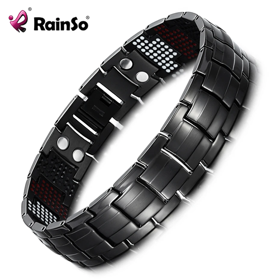 Цена Rainso уникальные мужские браслет здоровья многорядные 4 элементов терапия Браслет Шарм черный Титан Браслеты 8
