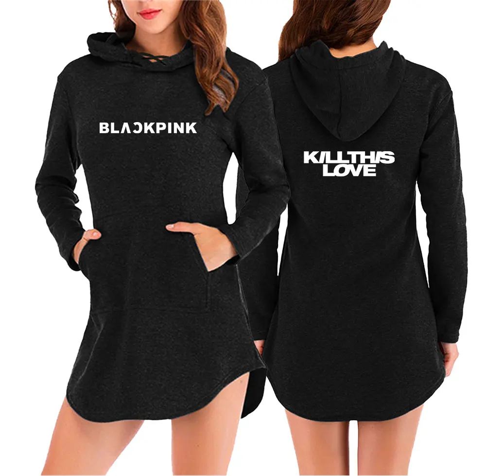 

Blackpink KILLTHISLOVE hooded dress women's long-sleeved hoodie 2019 new Kpop trend women's hooded casual trend Wei clothes