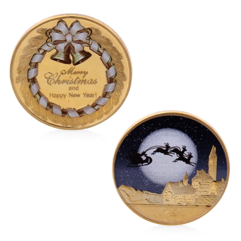 Позолоченная Рождественская и новогодняя памятная монета в подарок