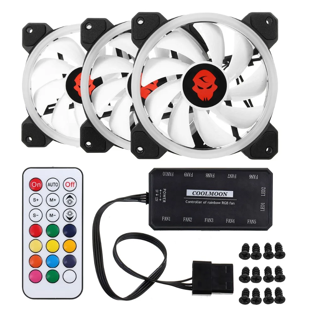 Computer Case PC Cooling Fan RGB Adjust LED 120mm Quiet + IR Remote New computer Cooler Cooling RGB Case Fan CPU 3PCS 6 Fan And IR Remote
