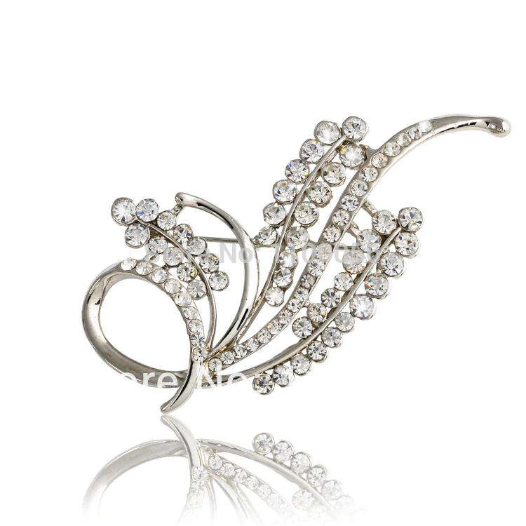 Fashion Silver Brooch Free Shipping white Rhinestone Jewelry Wholesale