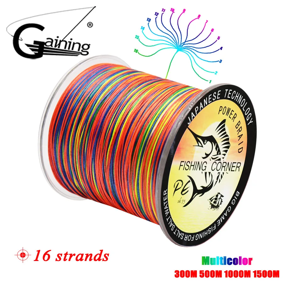 16 Strands Fishing Braided Line 300M/500M/1000M/1500M  Multifilament Multicolor Japan Saltwater Fishing Line angryfish x9 pe line 9 strands 500m multifilament braided fishing line ocean fishing super strong lines 10lb 70lb brown