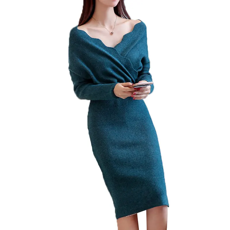 

2019 Women Winter Elegant Dress Long Sleeve Thicken Party Slim Knitted Sweaters Dresses For Women Casual Dresses Vestidos LJ204