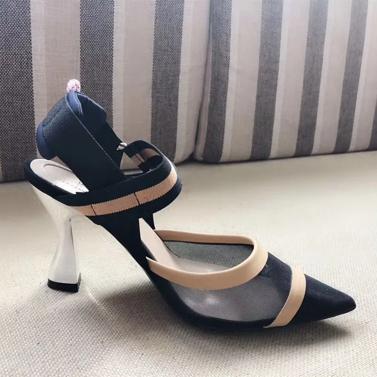 

Sapato feminino pointed toe high heel air mesh shoes woman pumps leather Slingback stiletto runway bridal shoes brand female