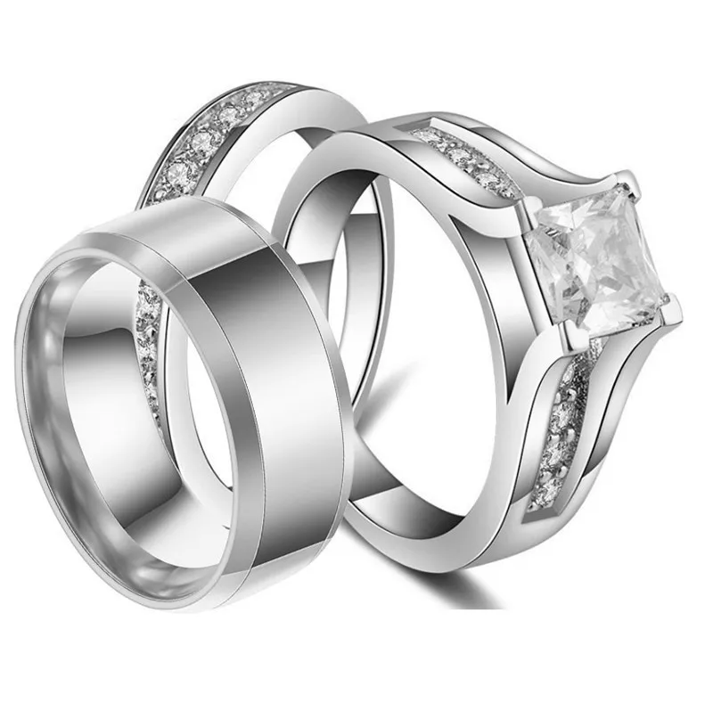 Ювелирные изделия, обещание на помолвку, двойные кольца для пар, для мужчин и женщин, золотые цветные пары, набор обручальных колец из нержавеющей стали для мужчин и женщин
