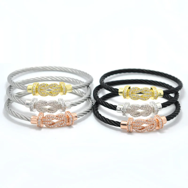 

ZOZIRI Voyage stainless steel jewelry zircon 8 Bracelet bangle Magnet Buckle Cable Wire Men Women lover Bracelet bijoux