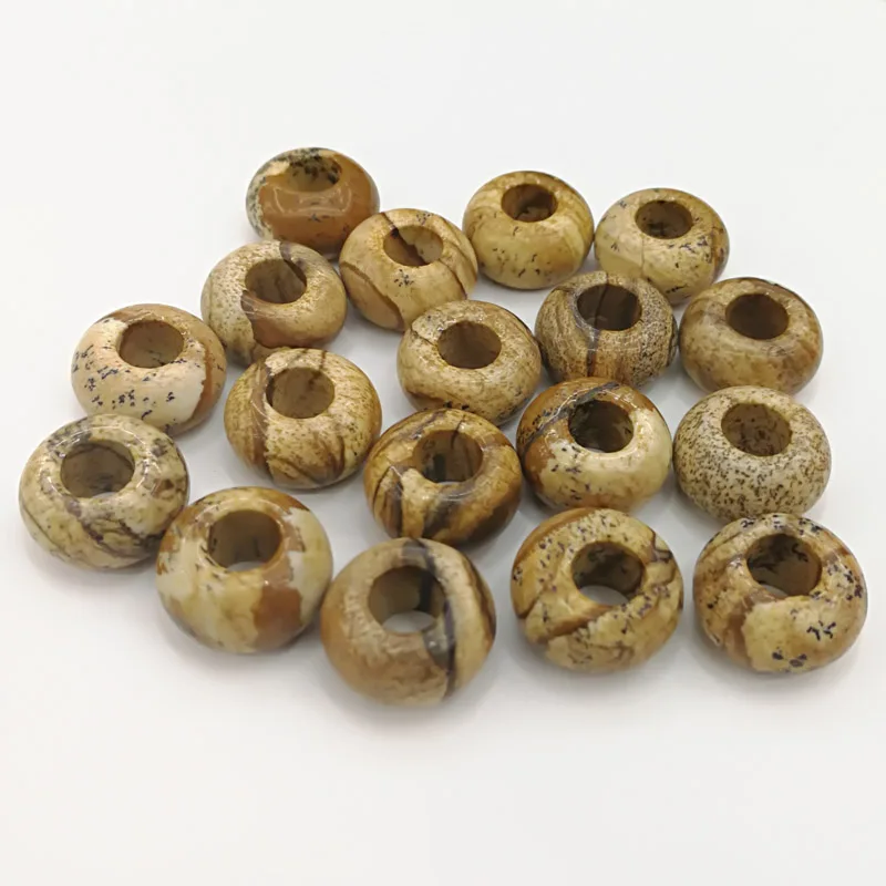 wholesale 30pcs Fashion natural picture stone round beads big hole bead