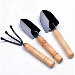3 предмета мини-сад набор инструментов садоводство лопаты + Spade + Rale с деревянными ручками с металлическим носком садовник бонсай инструмент