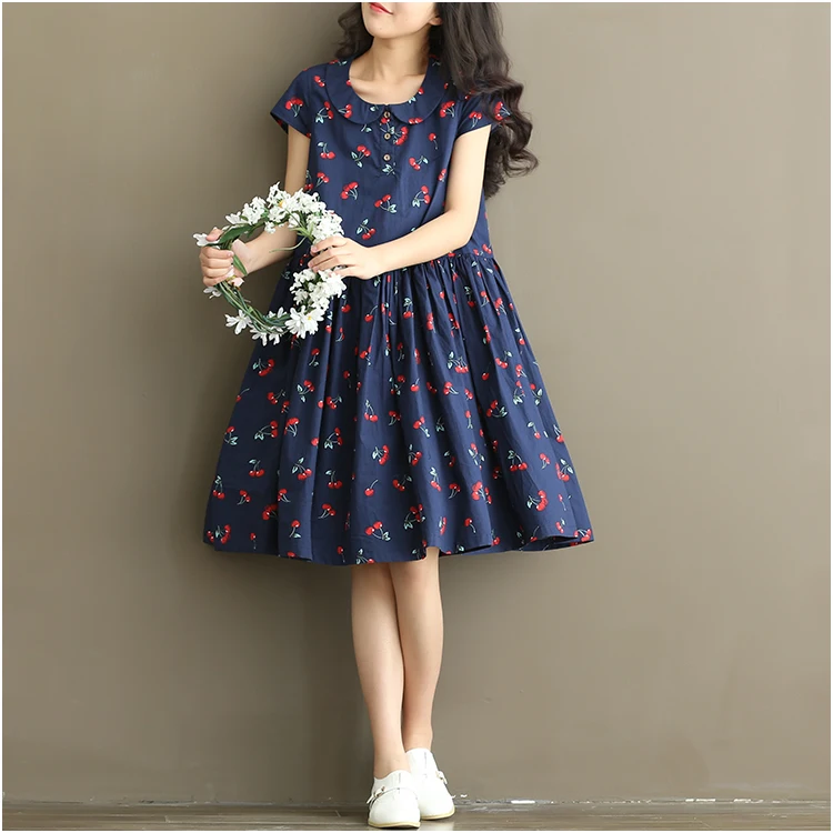

2019 Fashion Women Girls Retro Dress Summer Casual Print Dresses Short Sleeve Loose Knee-Length Elegant Vestidos de Fiesta