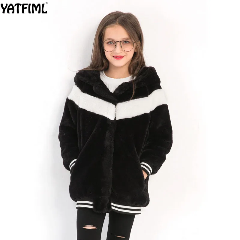 Yatfiml 2017 новые модные осенне-зимние толстовки для девочек Теплые Свитера для девочек искусственная пальто с мехом для подростка